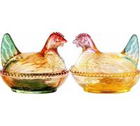 Vintage Glass Hen on Nest Candy Dish with Lid, Large Pedestal Hen-Shaped Candy Bowl for Kitchen Decor & Easter Ornament B)