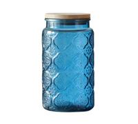 Vintage Glass Jar, Decorative Mason Jar for Home Kitchen Storage Coffee Tea Sugar Biscuit Candy Jar with Lid (Blue Begonia, 34 Ounces)