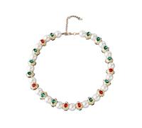 Vintage Glass Pearls Necklace with Eye Charm | Red Green Gemstones, Alloy Construction with Intricate Dragonflies for Women ' s Vintage Jewelry, Elegant Wear