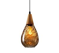 Vintage Glass Pendant Light Retro Water Ripple Lantern Lampshade Ceiling Ceiling Lighting Fixture E27 Creative Chandelier Height Adjustable Hanging Light for Living Room Restaurant Bar (S,Amber)