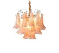 Vintage Glass Petal Chandelier - Country Design Ceiling Light Fixture Changeable LED Hanging Lamp for Living Room Decor 50cm Orange Pendant Lighting