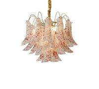 Vintage Glass Petal Chandelier - Country Design Ceiling Light Fixture LED Hanging Lamp for Living Room Decor Traditional 50cm Natural Light Red Finish