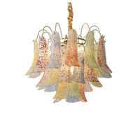 Vintage Glass Petal Chandelier - Country Design LED Ceiling Light Fixture Changeable Color 50cm Hanging Lamp for Living Room Decor Traditional Home Lighting