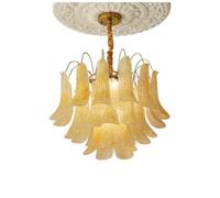 Vintage Glass Petal Chandelier - Country Design LED Ceiling Light Fixture Dimmable Hanging Lamp for Living Room Decor 50cm Yellow Traditional Lighting
