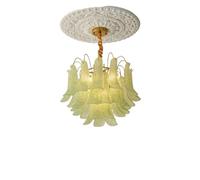 Vintage Glass Petal Chandelier - Country Design LED Ceiling Light Fixture Dimmable Hanging Lamp for Living Room Decor 50cm Green Traditional Lighting