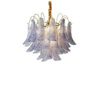 Vintage Glass Petal Chandelier - Country Design LED Ceiling Light Fixture Traditional Hanging Lamp for Living Room Decor (50cm White Light & Blue)