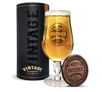 Vintage Glassware LERALI World’s Finest Brother Beer Glass - Premium Crystal Glass (1 Pint / 580ml) Christmas & Birthday Gift for Brother