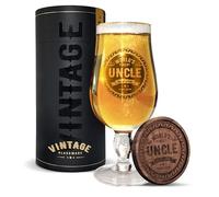 Vintage Glassware LERALI World’s Finest Uncle Beer Glass - Premium Crystal Glass (1 Pint / 580ml) Christmas & Birthday Gift for Uncle