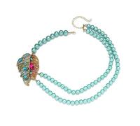 Vintage Glazed Imitation Pearl Leaf-Shape Necklace Multi-Layered Beads Chain Necklaces Colorful Rhinestone Jewelry