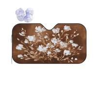 Vintage Gloomy White Flowers Outline Car Front Window Sunshade | Foldable Windshield Sun Shade For Most Sedans Suv Truck Auto Sun Blocker