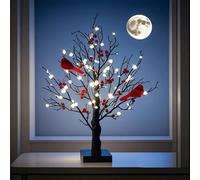 Vintage Glowing Tree with Berries, 21in LED Lighted Birch Tree Lamp, Twinkle Branch Tabletop Decor for Christmas Halloween Home Office Mantel Centerpiece (1 Pc)