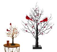 Vintage Glowing Tree with Cardin-als, 2025 New LED Vintage Glowing Tree with Red Bird and Berries, Twinkle Trees Lamp with Lighted Branches, 21in Birch LED Lights for Halloween Christmas, Home Decor