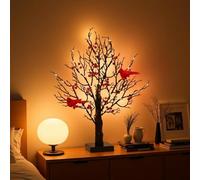 Vintage Glowing Tree with Cardinal, Little Red Bird Trees Light, 24 LED Cardinal Christmas Tree with Berries, Lighted Mini BirchTrees, Cardinal Red Berries Trees for Christmas Decoration (1Pcs)