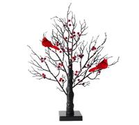 Vintage Glowing Tree with Cardinals - 21in LED Lighted Birch Tree Lamp with Red Birds & Berries, Twinkle Branches Tabletop Artificial Tree for Christmas Holiday Home Decor Centerpiece