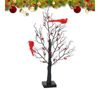 Vintage Glowing Tree with Cardinals, 21in LED Twig Tree Lamp with Adjustable Branches & Berries, Mini Christmas Tree with Lights for Tabletop Mantel Decor,Operated for Halloween Christmas (1)