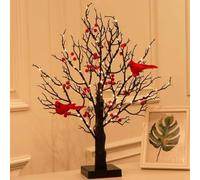 Vintage Glowing Tree with Cardinals, 21in Red Bird Tree Lights, LED Vintage Glowing Trees, Birch Bonsai Twinkle Trees Lamp with Lighted Branche for Home Table Centerpiece Mantel Decor