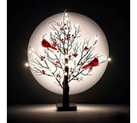 Vintage Glowing Tree with Cardinals, Red Bird Tree Lights, LED Vintage Glowing Trees, Twinkle Trees Lamp with Lighted Branches, for Halloween, Christmas, for Bedroom, Home, Desktop, Holiday Decor