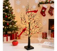Vintage Glowing Tree with Cardinals, Red Bird Tree Lights, Solid Base and Strong Trunk, Battery or USB powered, Perfect for Christmas, indoor, bedroom, home, wedding, holiday, Thanksgiving gifts