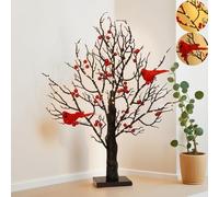 Vintage Glowing Tree with Red Bird,21Inch Glowing Tree,Red Bird LED Light with Lighted Branches & Berries,Tabletop Centerpiece for Christmas,Halloween and Thanksgiving (1)