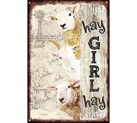 Vintage Goat Decor Gift Metal Tin Sign For Retro Farm Home Kitchen Room Farmhouse Garage Coffee Bar Wall Decor Art Poster Gifts Hay Girl Hay 5.5x8 Inch Birthday Gift For Grandpa And Grandma