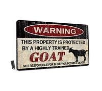 Vintage Goat Metal Sign Warning This Property is Protected by Highly Trained Goat Yard Sign Outdoor Home Wall Decor 12x8Inch