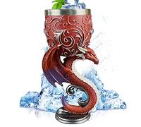 Vintage Goblet, Wine Goblet, Stainless Steel Medieval Cups, 3D Embossing Goblet Cup for Halloween Bar Party Supplies (Red Dragon)