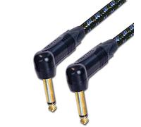 Vintage Gold Angled Guitar Lead. 1/4 inch Mono Neutrik Jack 3m, 5m, 6m Cable (3m, Black and Blue)
