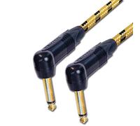 Vintage Gold Angled Guitar Lead. 1/4 inch Mono Neutrik Jack 3m, 5m, 6m Cable (3m, Vintage Yellow)