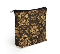 Vintage Gold Black Tan Floral Makeup Bag Cosmetic Bags Toiletry Bag