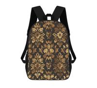 Vintage Gold Black Tan Floral Travel Backpack Laptop Backpack 17 Inch