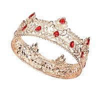 Vintage Gold Crown, Rhinestone Birthday Headband Headgear, Alloy Carved Hair Crown Crystal Headbands, Crystal Crown for Birthday, Proms, Parties, (Red) Exquisite Shape and Clothing Perfect Match