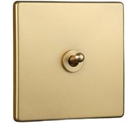 Vintage Gold Finished Brass for toggle Light Switch, 86×86mm flame-retardant PC faceplate with red copper contacts, AC100-250V wall switch for home, hotel and loft decorative renovation(1 Gang)
