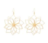 Vintage Gold Floral Dangle Earrings, Iron Wire Lotus Shape Statement Hooks for Women, Boho Handmade Wire Wrap Floral Dangle Design, 3.07x2.36 Inch