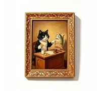 Vintage Gold Frame Cat Magnet - Judge Tuxedo Cat Wooden Refrigerator Magnet, Courtroom Gavel Cat Fridge Magnet for Lawyer Office Decor