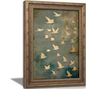 Vintage Gold Framed Canvas Wall Art Flock of Flying Birds Painting Picture Wall Decor Minimalist Modern Landscape Poster Print Artwork for Living Room Bedroom Bathroom Office Home Decoration
