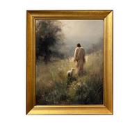 Vintage Gold Framed Canvas Wall Art Jesus Leaves The 99 Sheep Canvas Print Lost Sheep Bible Artwork Christian Landscape Painting Decor