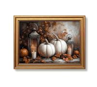 Vintage Gold Framed Halloween Wall Art, Autumn Pumpkin Pictures Wall Decor, Thanksgiving Canvas Prints, Farmhouse Antique Oil Painting, Rustic Fall Leaves Artwork for Bathroom Kitchen 12x16 Inch
