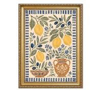 Vintage Gold Framed Lemon Kitchen Wall Art, Boho Olive Botanical Pictures Wall Decor, Neutral Blue Striped Farmhouse Fruit Paintings Canvas Prints Cottagecore Home Decor for Living Room 12x16 inch