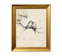 Vintage Gold Framed Wall Art Birds in Love Pictures Wall Decor Neutral Valentine Wall Art Spring Romantic Painting Sketch Canvas Print Artwork for Bedroom Living Room Nursery Decor
