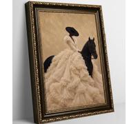 Vintage Gold Framed Wall Art,Black Woman Horse Wall Decor,9x11 Inch | Elegant Black girl Riding Horse Equestrian Painting, for Bedroom Living Room Home Decor