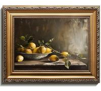 Vintage Gold Framed Wall Art, Vintage Lemon Still Life Canvas Art Print Vintage Fruit Painting Rustic Farmhouse Decor for Kitchen & Dining, Ready to Hang Wall Art for Dining Room 12x16 Inch