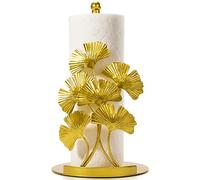 Vintage Gold Ginkgo Paper Towel Holder Countertop - Gold Kitchen Decor and Accessories, Luxury Housewarming Gifts for Women, 3D Ornate Leaf Textured, Retro Design Home Decor, Weighted Base & Felt Pad