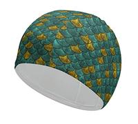 Vintage Gold Green Fish Scales Swim Cap for Womens and Mens High Elasticity Non-Slip Swimming Cap Fit Long/Short Hair