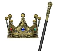 Vintage Gold King Crown and Scepter Set, Royal Costume Accessories Adults