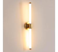 Vintage Gold LED WallMounted Slim Vanity LightsDimmable Linear Design for Bathroom TwoLight Up/Down Fixture Minimalist Metal Palette Retro Aesthetic