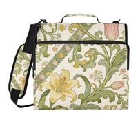 Vintage Gold Lily William Morris Style 3 Ringing Organizer Binder with Strap Laege Capacity Zippered Portfolio Suitable for Middle School Cartera con cremallera