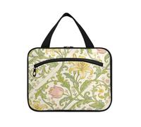 Vintage Gold Lily William Morris Style Hanging Travel Toiletry Bag with Hook, Designer Portable Makeup Bags for Women Must Haves Traveling estuche para guardar maquillaje