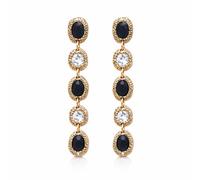 Vintage Gold Long Linear Drop Earrings for Women - Black Oval & Crystal Rhinestone Geometric Dangle Jewelry, Retro Boho Statement Accessories for Party and Night Out, Middle, Metal, No Gemstone