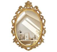 Vintage Gold Mirror for Wall, Antique Oval Mirror with Scroll Design for Entryways Living Room Bedroom, 18 x 24 Inch