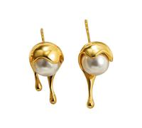 Vintage Gold Plated Dripping Round Ball Stud Earrings For Women Tiny Beads White Pearl Ear Piercing Fashion Jewelry